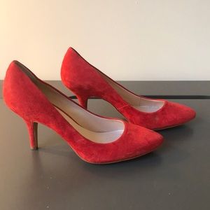 INC red suede heels